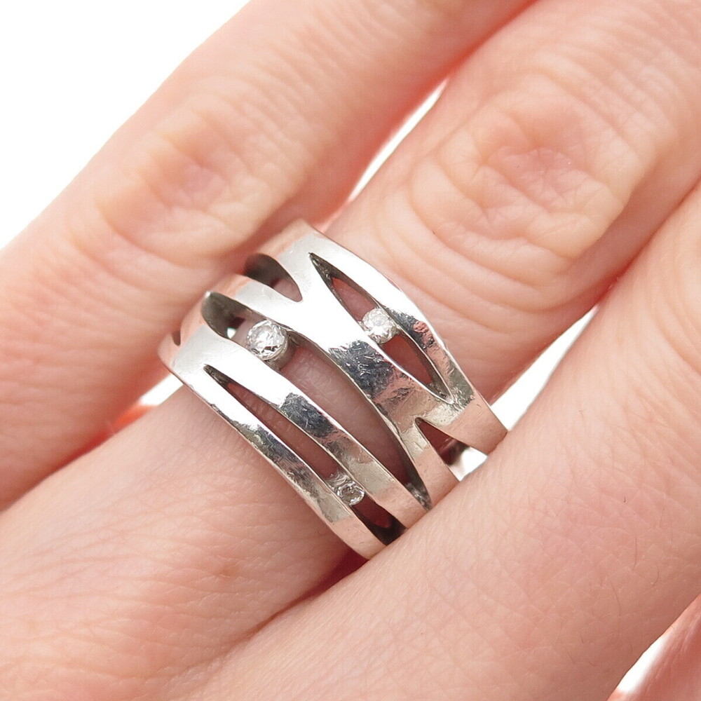 925 Sterling Silver Round-Cut C Z Multi-Row Ring Size 5.5